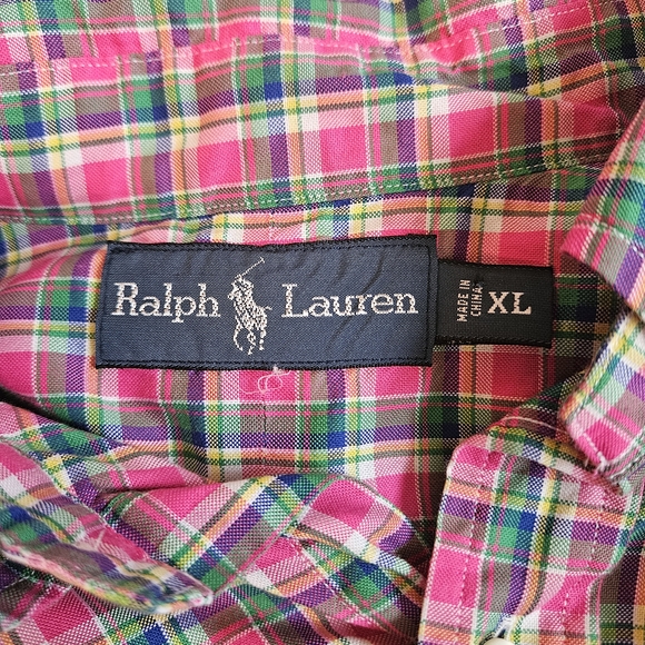 Vintage Ralph Lauren Shirt Mens Size XL Pink Green Plaid Button Down - Picture 3 of 7